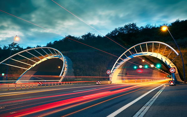 Highway tunnel at night